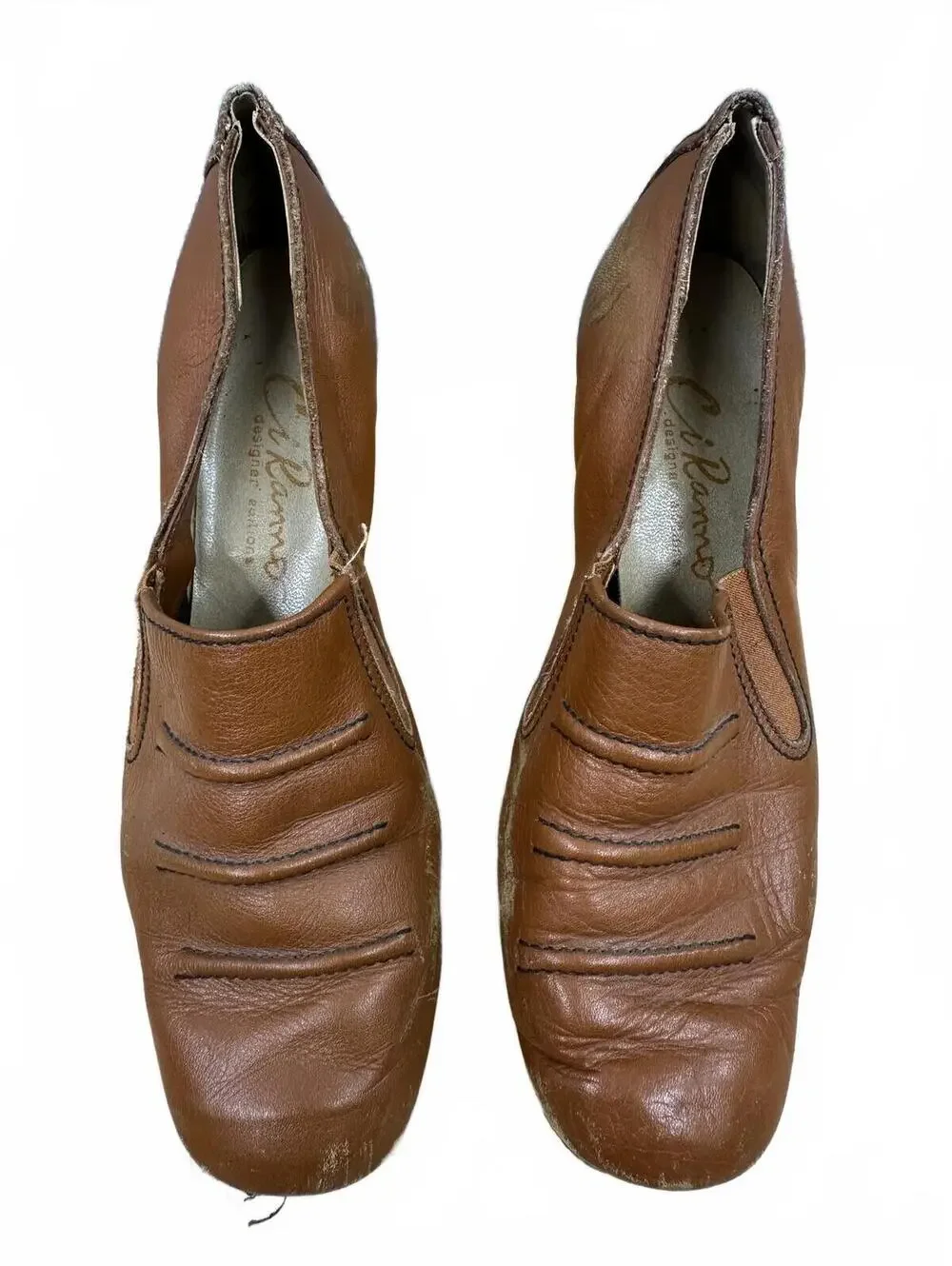 Vintage Brown Leather Wedge Slip On Heels 90s Y2K Retro